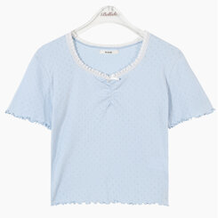 半袖Tシャツ アイレットリボンレースフリル半袖Tシャツ5色