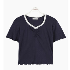 半袖Tシャツ アイレットリボンレースフリル半袖Tシャツ5色