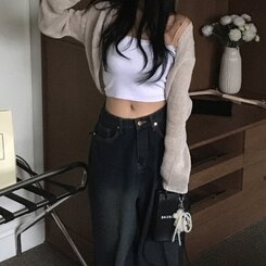 ノースリーブ リブインナークロップキャミソール IVORY