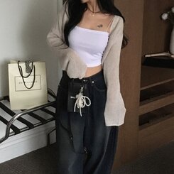 ノースリーブ リブインナークロップキャミソール IVORY