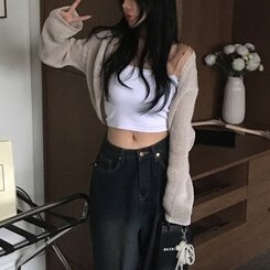 ノースリーブ リブインナークロップキャミソール IVORY