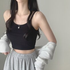 ノースリーブ インナークロップキャミソール9色 BLACK