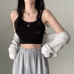 ノースリーブ インナークロップキャミソール9色 BLACK