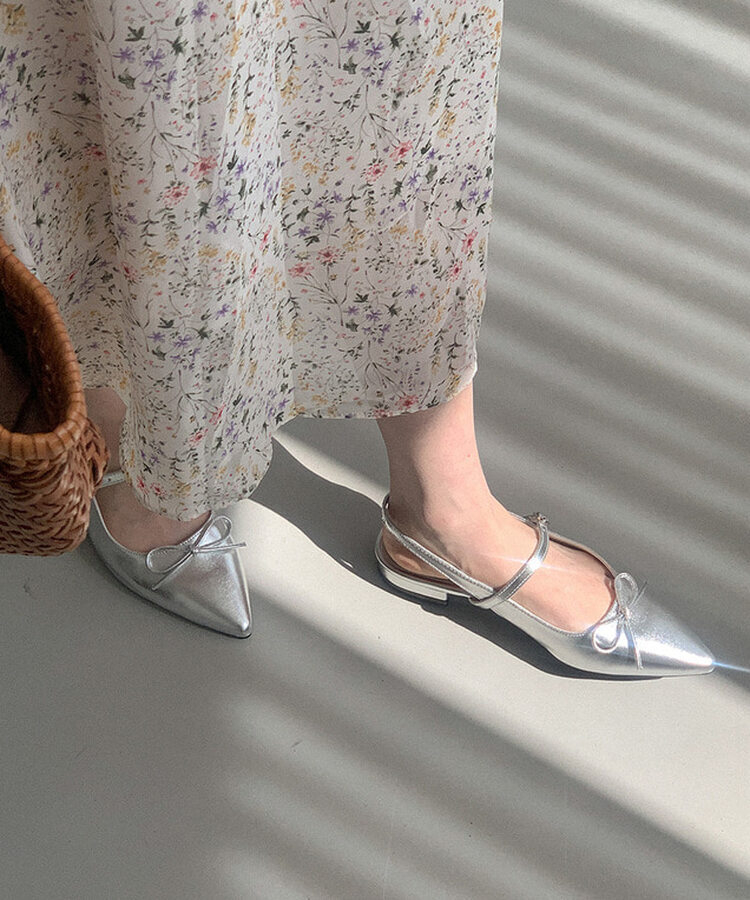 イーブランリボンレザースリングバッグ SILVER