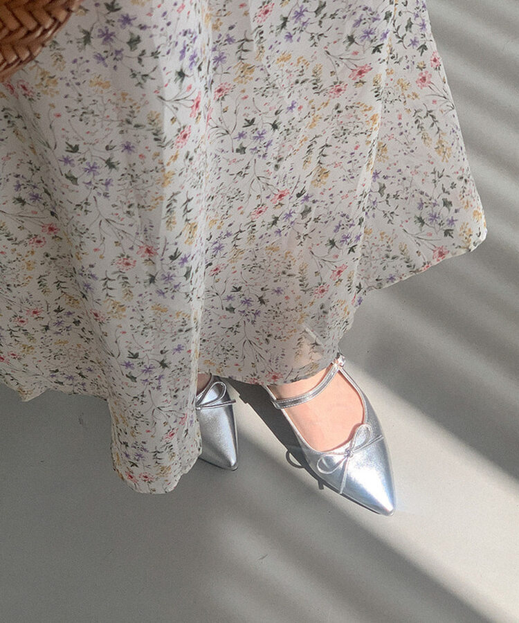 イーブランリボンレザースリングバッグ SILVER
