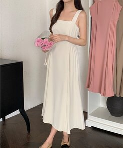 ロングワンピース サイドプリーツロングワンピース Cream