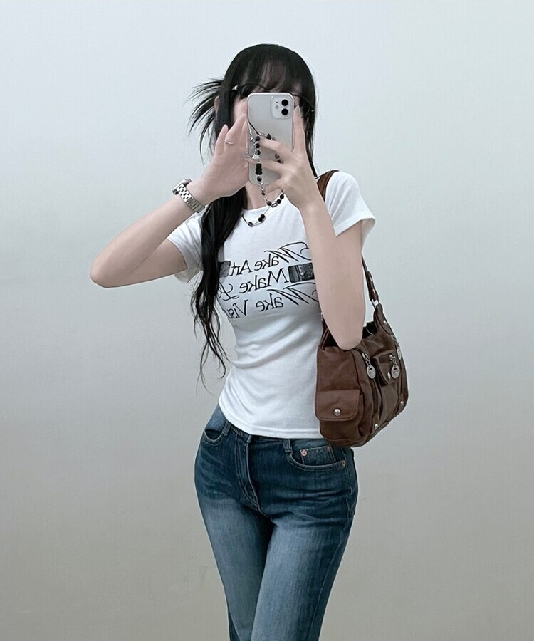 スリムフィットプリンティング半袖Tシャツ IVORY