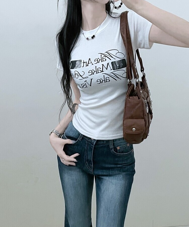スリムフィットプリンティング半袖Tシャツ IVORY