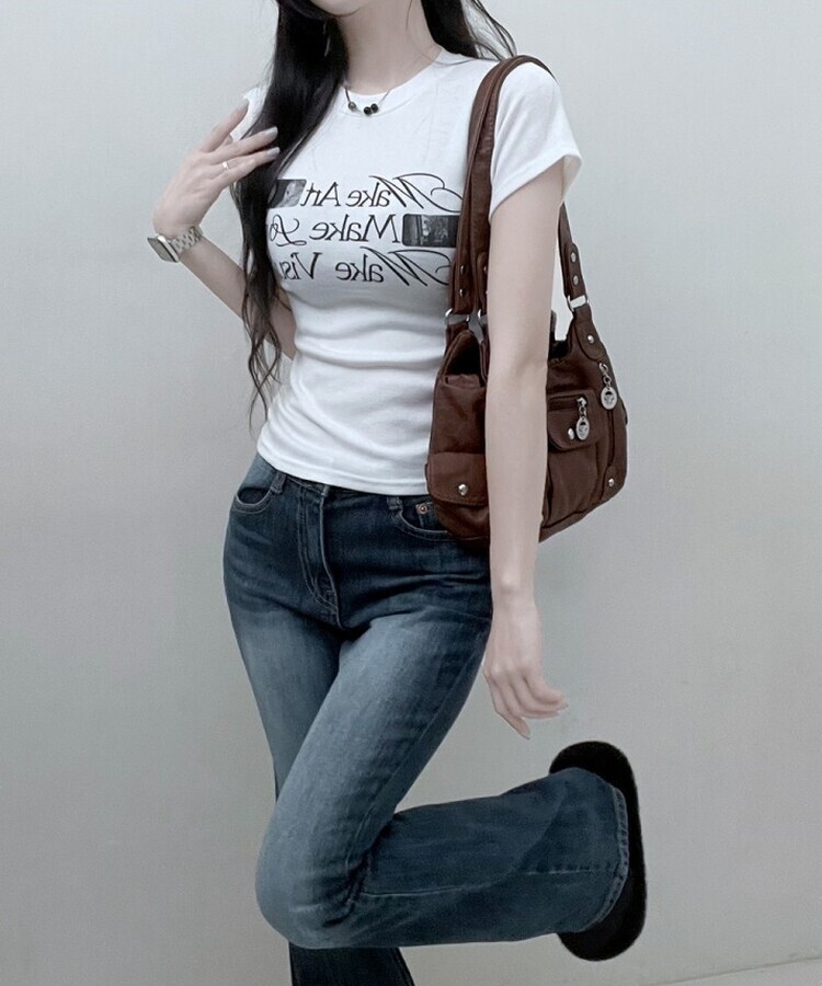 スリムフィットプリンティング半袖Tシャツ IVORY