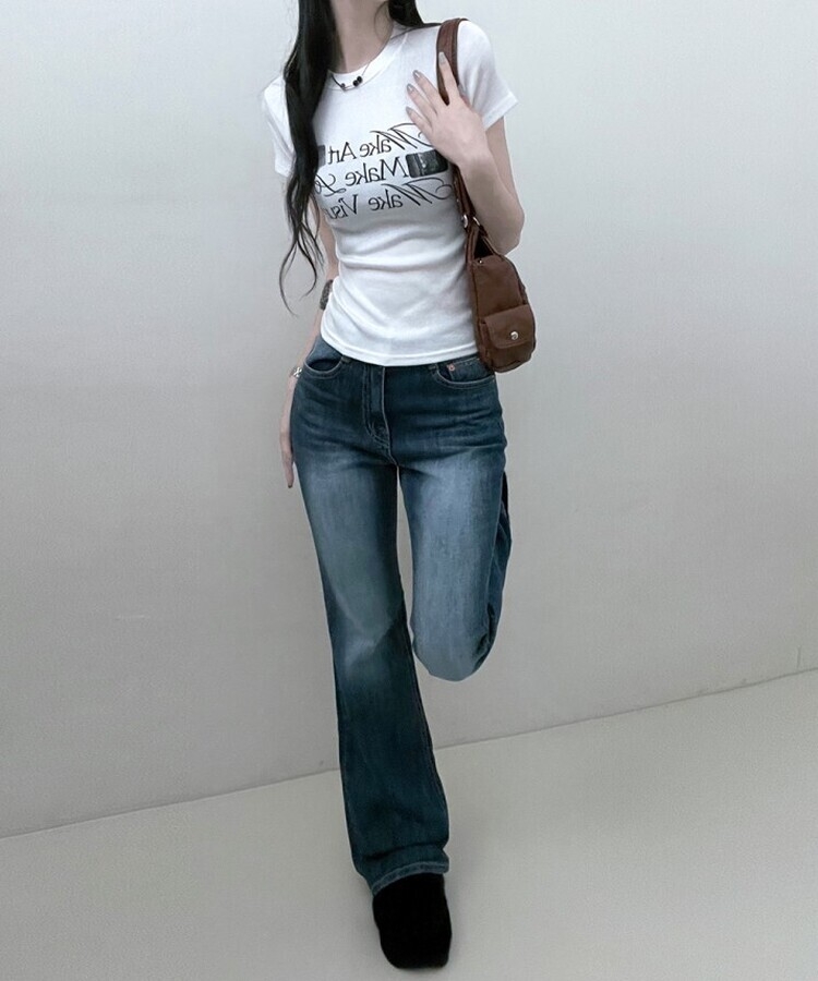 スリムフィットプリンティング半袖Tシャツ IVORY