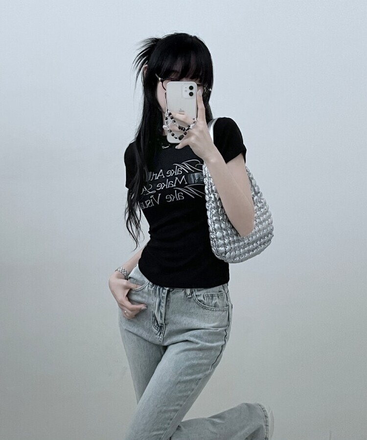 スリムフィットプリンティング半袖Tシャツ BLACK