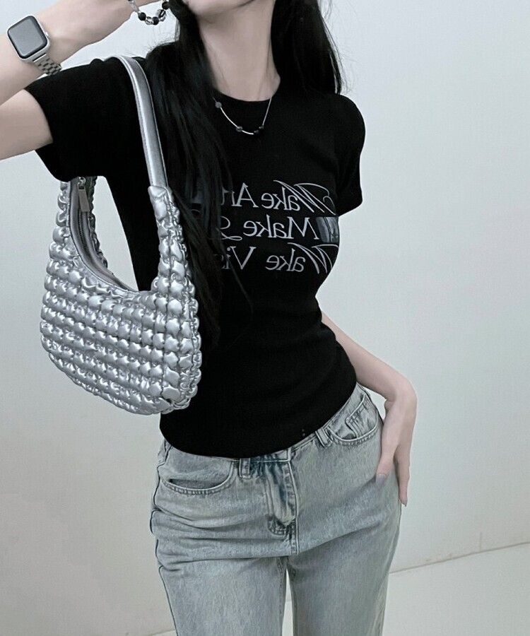 スリムフィットプリンティング半袖Tシャツ BLACK