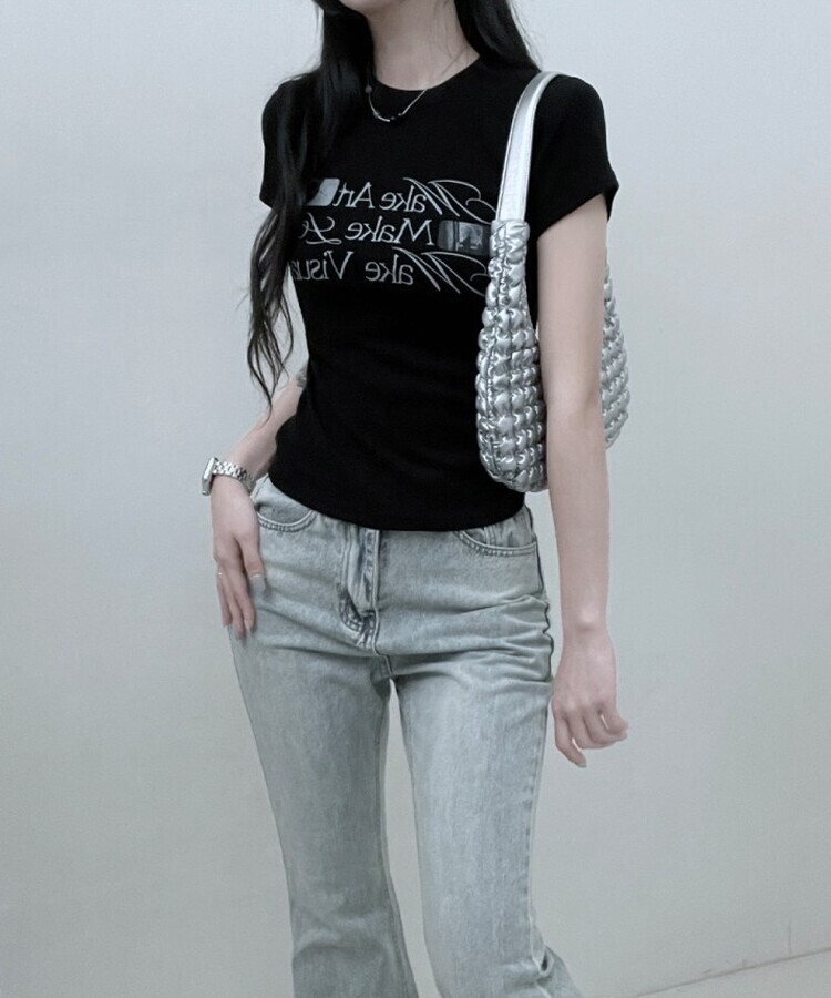 スリムフィットプリンティング半袖Tシャツ BLACK