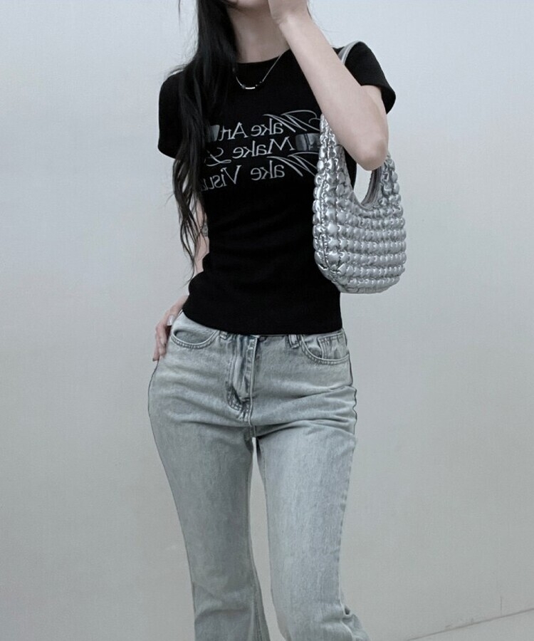 スリムフィットプリンティング半袖Tシャツ BLACK