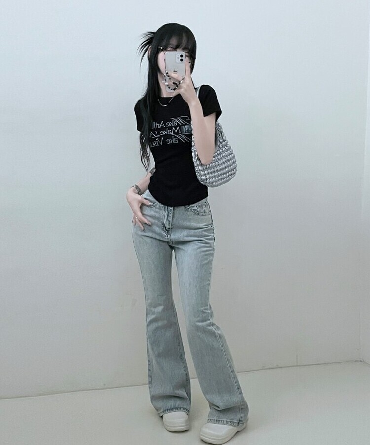 スリムフィットプリンティング半袖Tシャツ BLACK