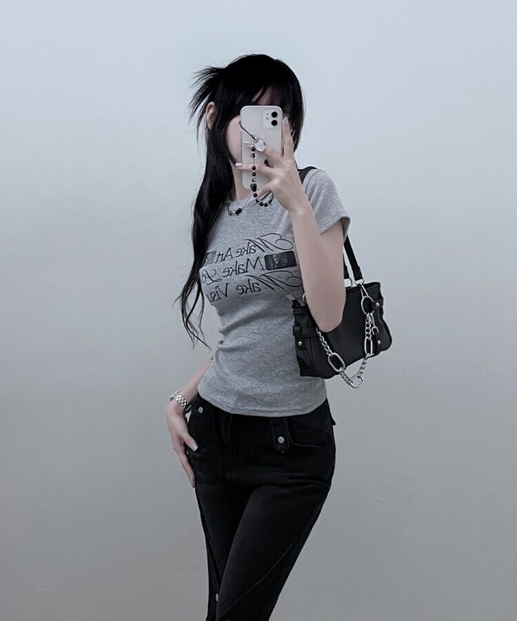 スリムフィットプリンティング半袖Tシャツ GRAY