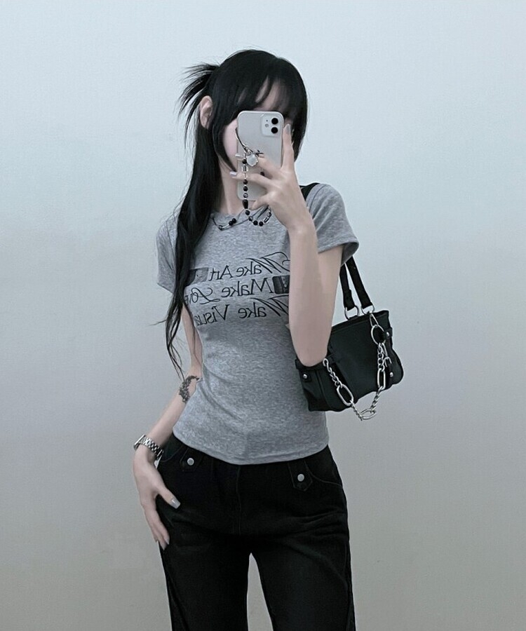 スリムフィットプリンティング半袖Tシャツ GRAY