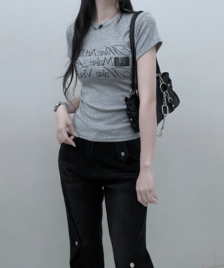 スリムフィットプリンティング半袖Tシャツ GRAY