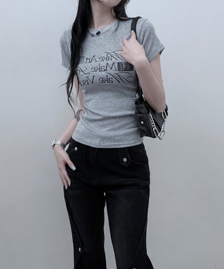 スリムフィットプリンティング半袖Tシャツ GRAY