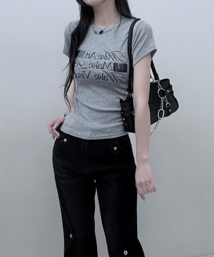 スリムフィットプリンティング半袖Tシャツ GRAY