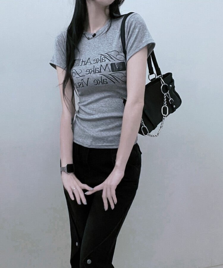 スリムフィットプリンティング半袖Tシャツ GRAY