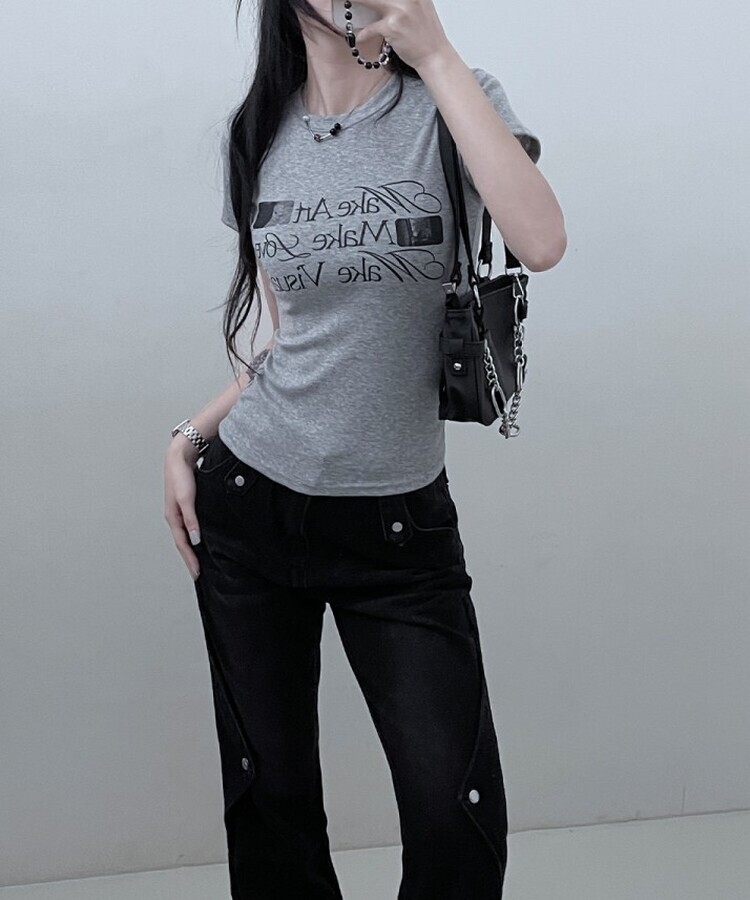 スリムフィットプリンティング半袖Tシャツ GRAY