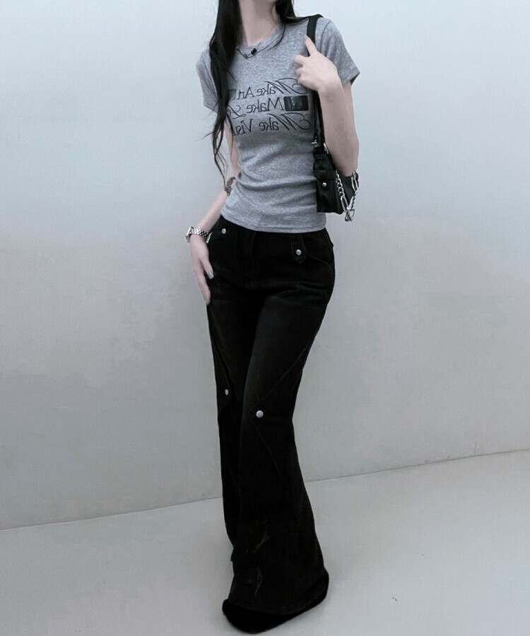 スリムフィットプリンティング半袖Tシャツ GRAY