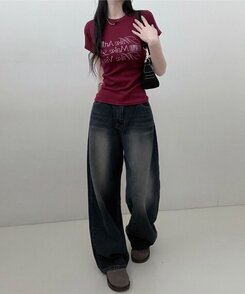 半袖Tシャツ スリムフィットプリンティング半袖Tシャツ WINE