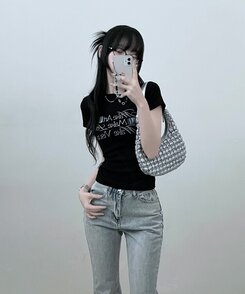 半袖Tシャツ スリムフィットプリンティング半袖Tシャツ BLACK