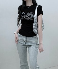 半袖Tシャツ スリムフィットプリンティング半袖Tシャツ BLACK
