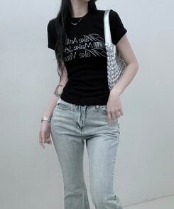 半袖Tシャツ スリムフィットプリンティング半袖Tシャツ BLACK