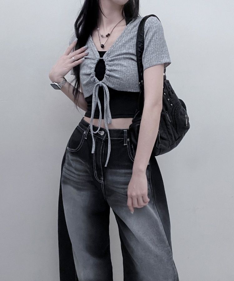 トップス ryo STS49815 【SET】リブ半袖Tシャツ クロップタンクトップ 半袖T