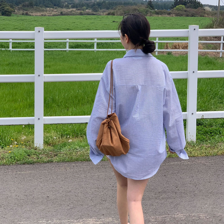 フェアリーオーバーフィットストライプシャツ NAVY