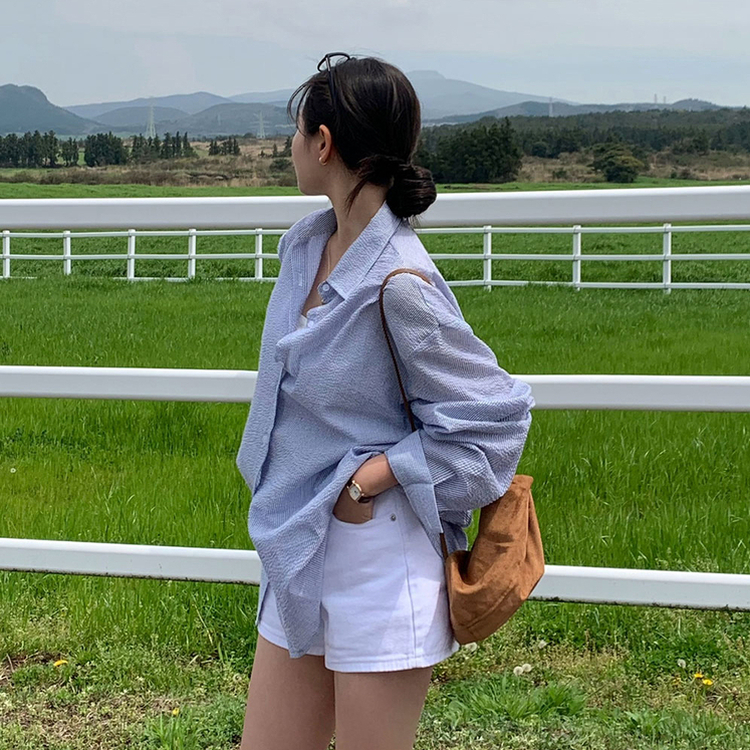 フェアリーオーバーフィットストライプシャツ NAVY