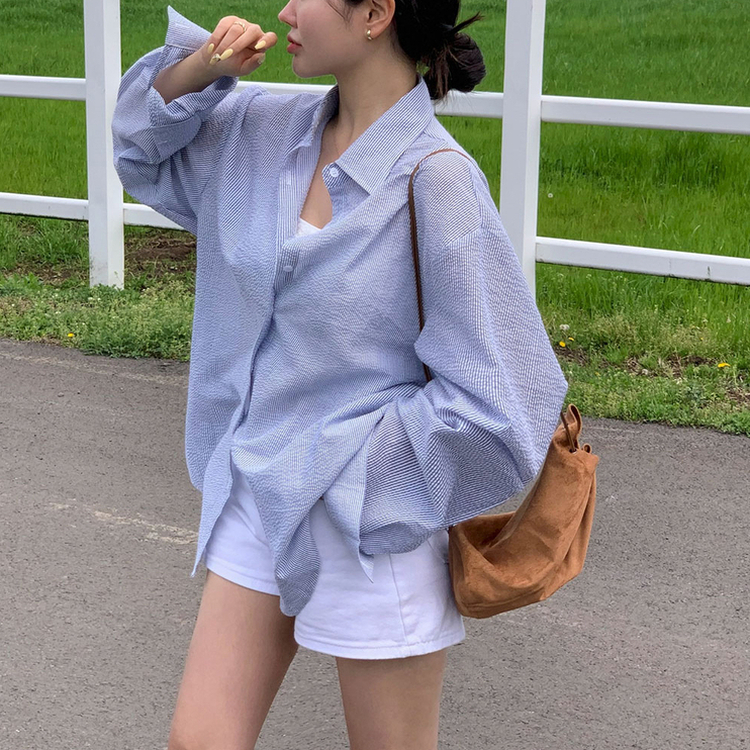 フェアリーオーバーフィットストライプシャツ NAVY