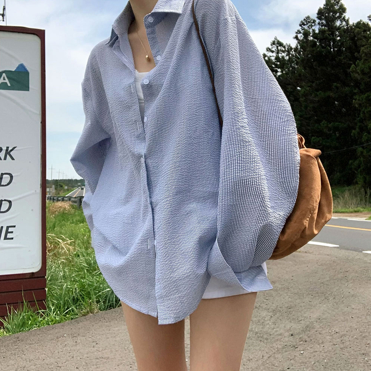 フェアリーオーバーフィットストライプシャツ NAVY