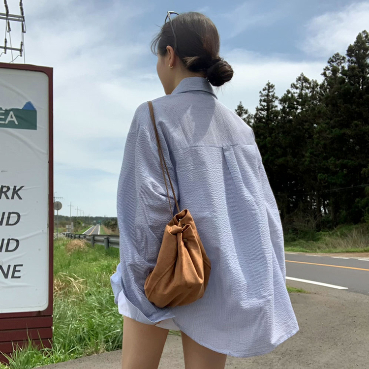 フェアリーオーバーフィットストライプシャツ NAVY