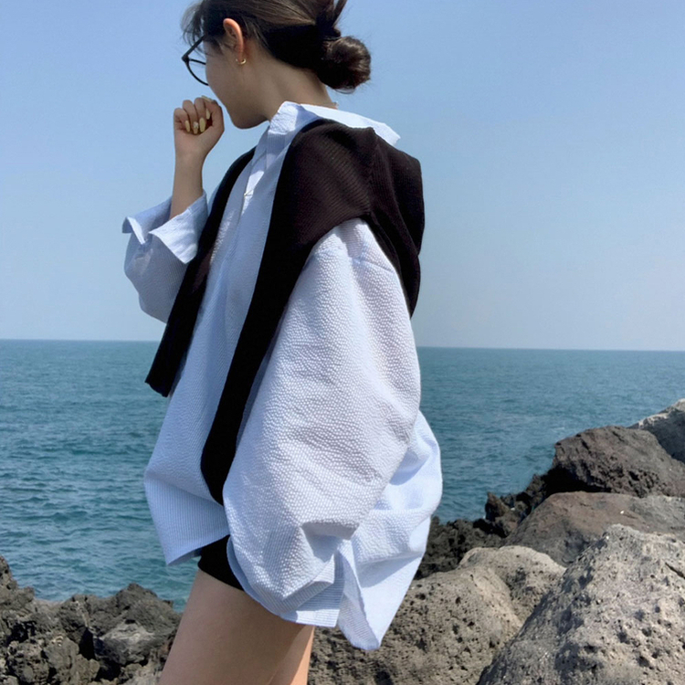 フェアリーオーバーフィットストライプシャツ SKY BLUE