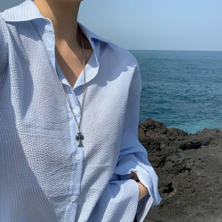 フェアリーオーバーフィットストライプシャツ SKY BLUE