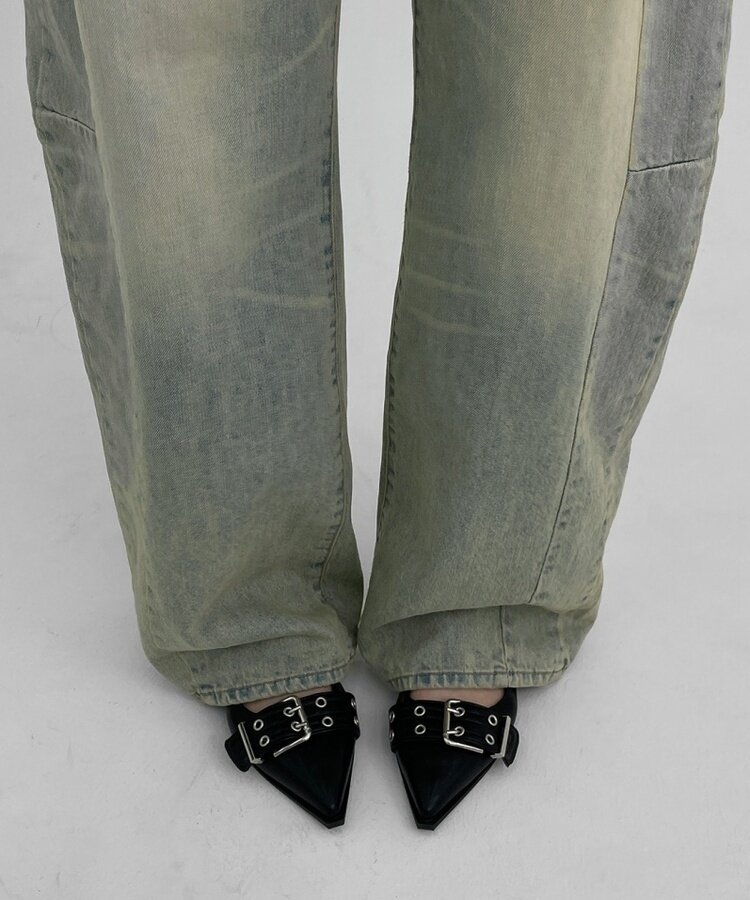 レザーバックルフラットシューズ BLACK