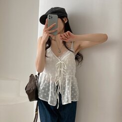 ブラウス リボンシースルーレースキャミソールブラウス IVORY