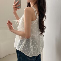 ブラウス リボンシースルーレースキャミソールブラウス IVORY