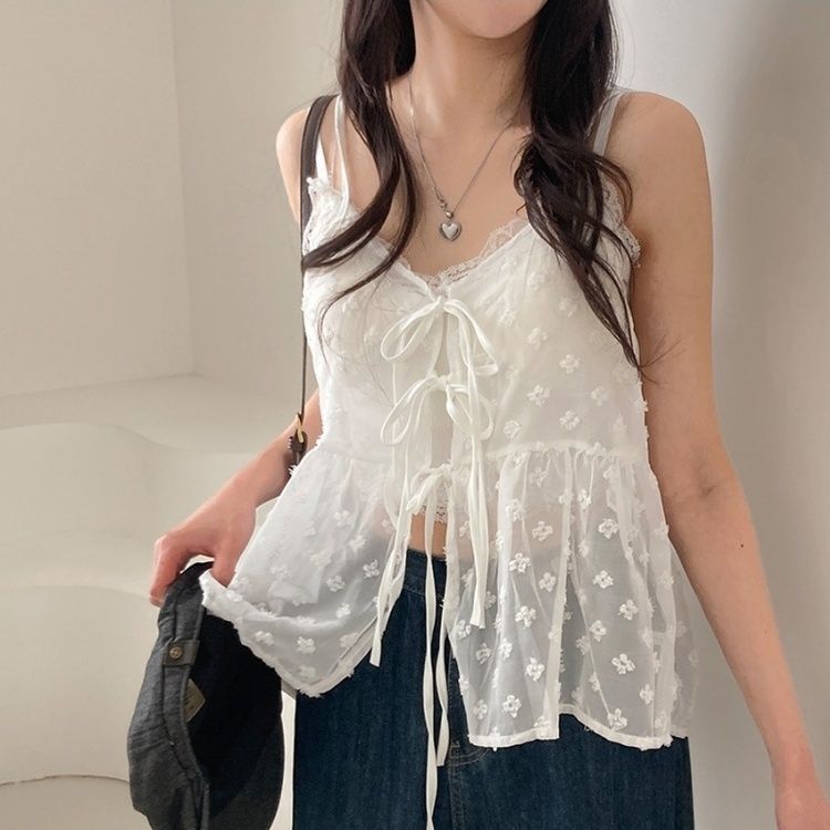 リボンシースルーレースキャミソールブラウス IVORY