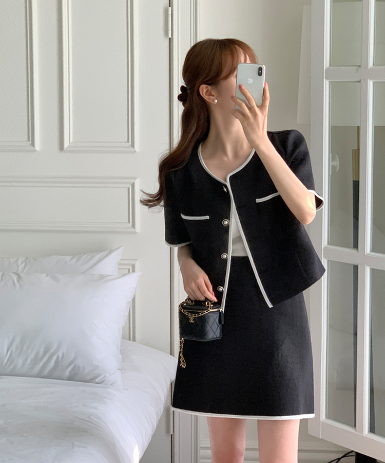 配色ラインツイードセットアップ｜ツーピース｜韓国ファッション通販 SONA