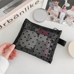 ファッション雑貨 ハートブラックメッシュネットポーチ