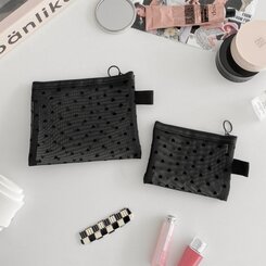 ファッション雑貨 ハートブラックメッシュネットポーチ BLACK