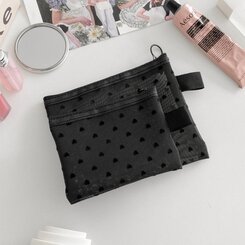 ファッション雑貨 ハートブラックメッシュネットポーチ BLACK