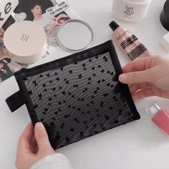 ファッション雑貨 ハートブラックメッシュネットポーチ BLACK