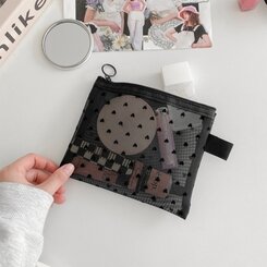 ファッション雑貨 ハートブラックメッシュネットポーチ BLACK