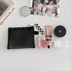 ファッション雑貨 ハートブラックメッシュネットポーチ